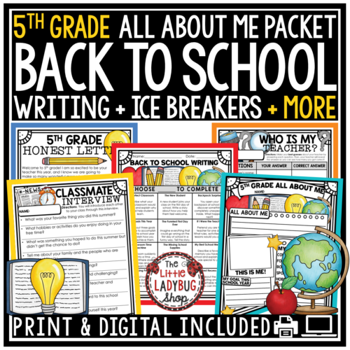 First Day of Back to School Activities 5th Grade All About Me Poster