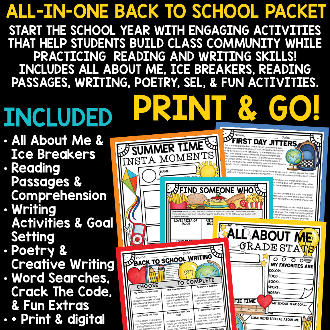 First Day Back to School Activities 3rd 4th Grade All About Me Poster