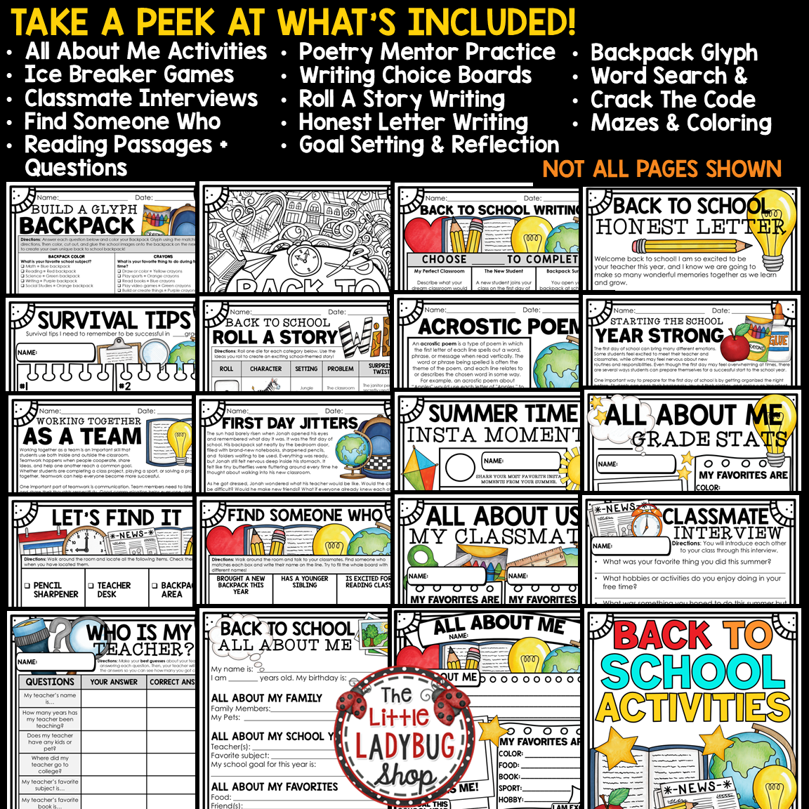 First Day Back to School Activities 3rd 4th Grade All About Me Poster