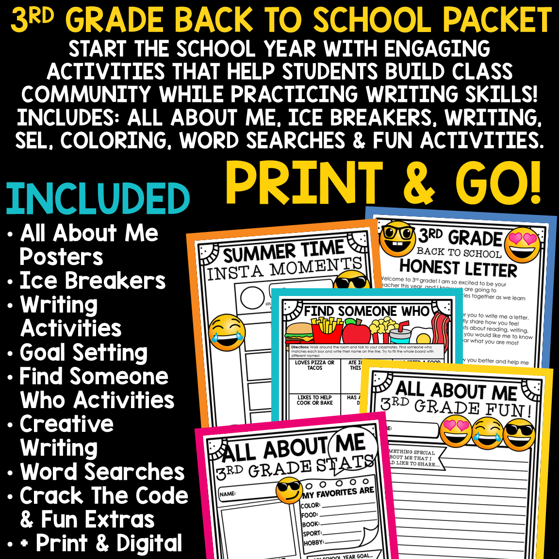 First Day of Back to School Activities 3rd Grade All About Me Poster