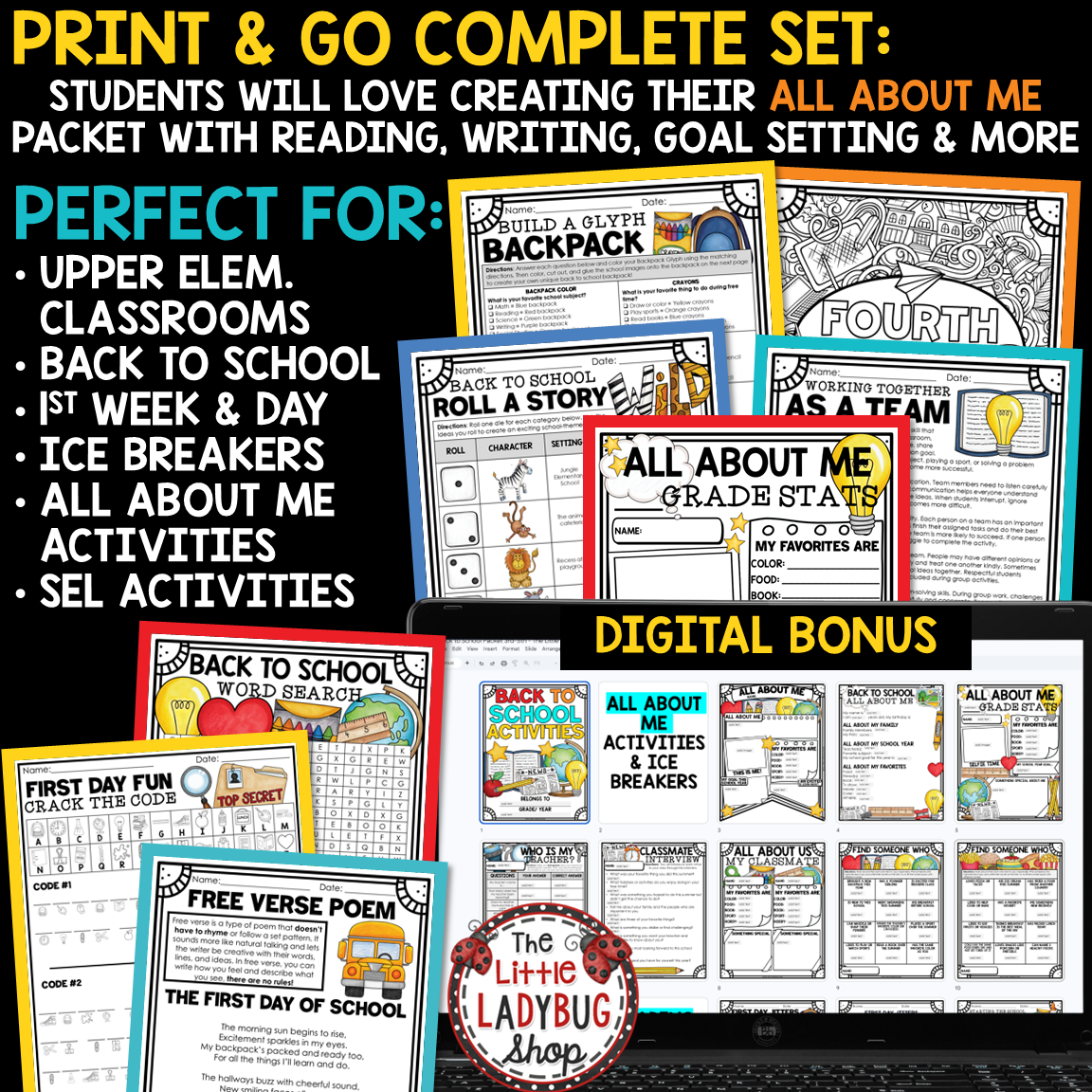 First Day Back to School Activities 3rd 4th Grade All About Me Poster