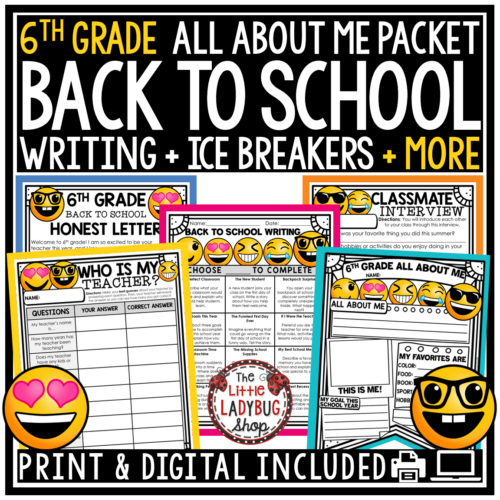 First Day of Back to School Activities 6th Grade All About Me Poster