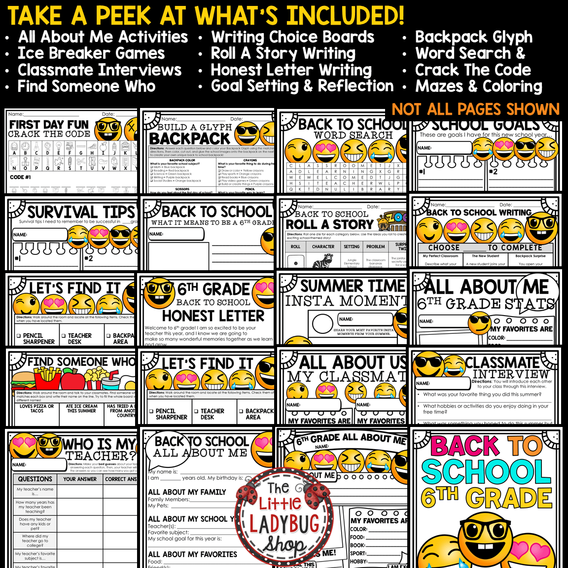 First Day of Back to School Activities 6th Grade All About Me Poster