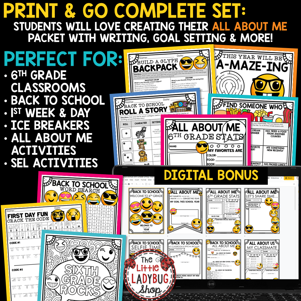 First Day of Back to School Activities 6th Grade All About Me Poster