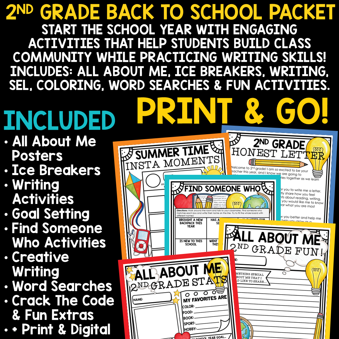 First Day of Back to School Activities 2nd Grade All About Me Poster