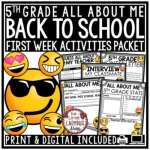 Back to School Activities 5th Grade All About Me First Day Beginning of the Year-1