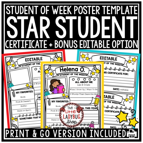 Spotlight Recognition Student of the Week Posters Certificate