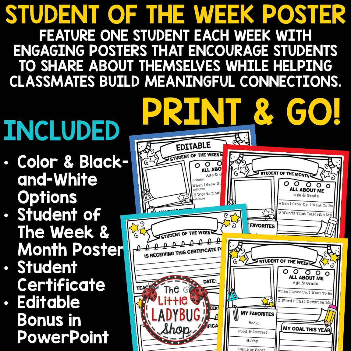 Spotlight Recognition Student of the Week Posters Certificate