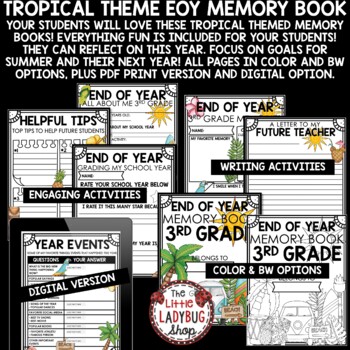 Beach Tropical Summer Theme 3rd Grade End of Year Memory Book Writing Activities-3