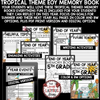 Beach Tropical Summer Theme 5th Grade End of Year Memory Book Writing Activities-3