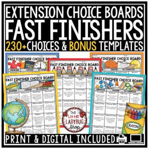 Choice Boards Literacy ELA Fast Early Finisher Activities 3rd 4th Grade