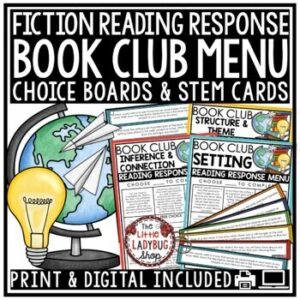 Book Club Discussion Cards Choice Boards Fiction Reading Response Questions-1