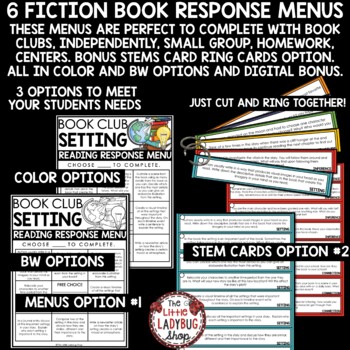 Book Club Discussion Cards Choice Boards Fiction Reading Response Questions-3