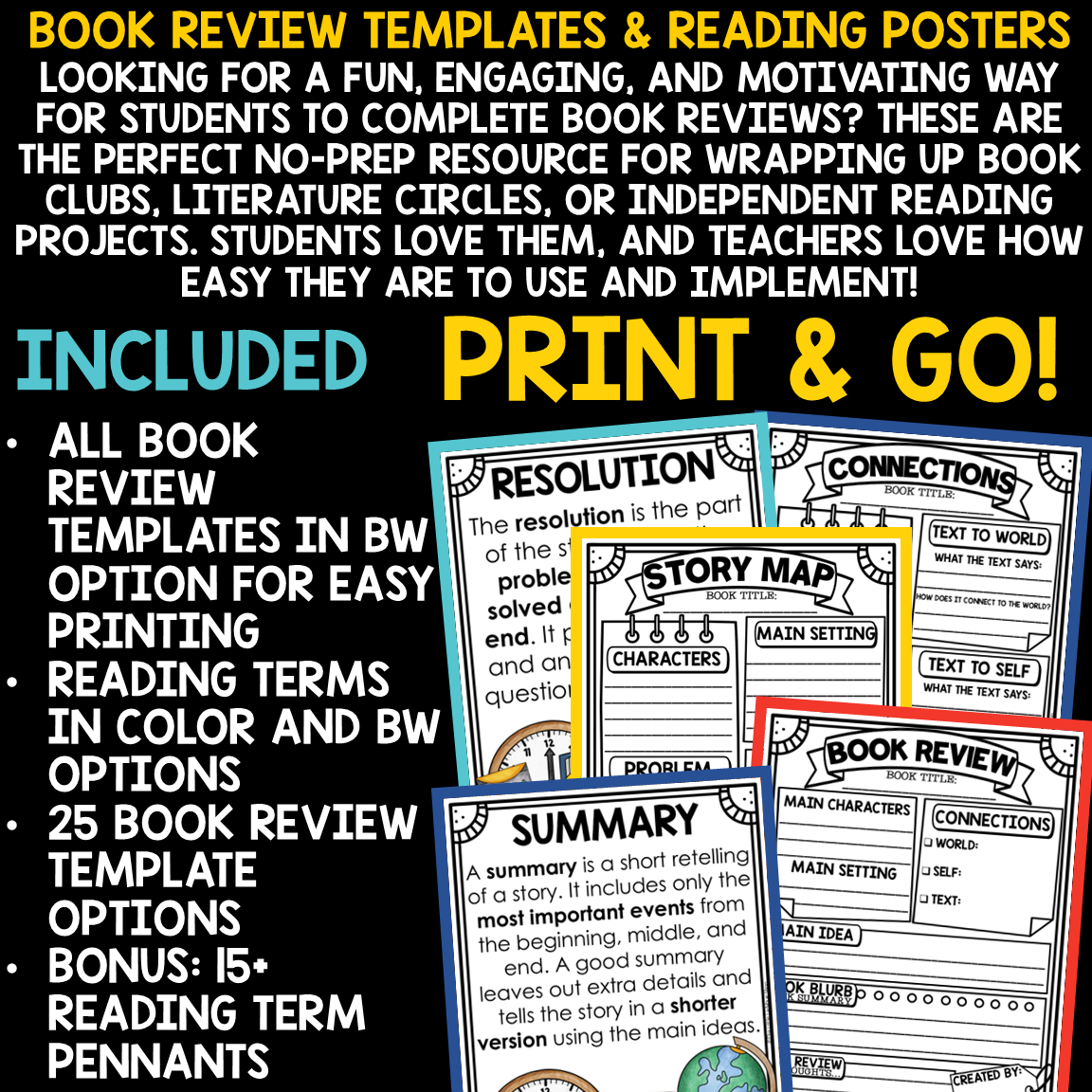 Book Review Report Templates Reading Response Story Elements Graphic Organizers