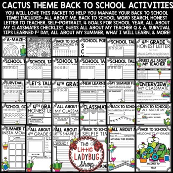 Cactus Classroom Theme Back To School Activities 4th Grade All About Me Poster-2