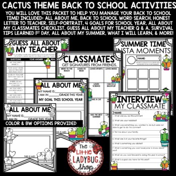Cactus Classroom Theme Back To School Activities 4th Grade All About Me Poster-3