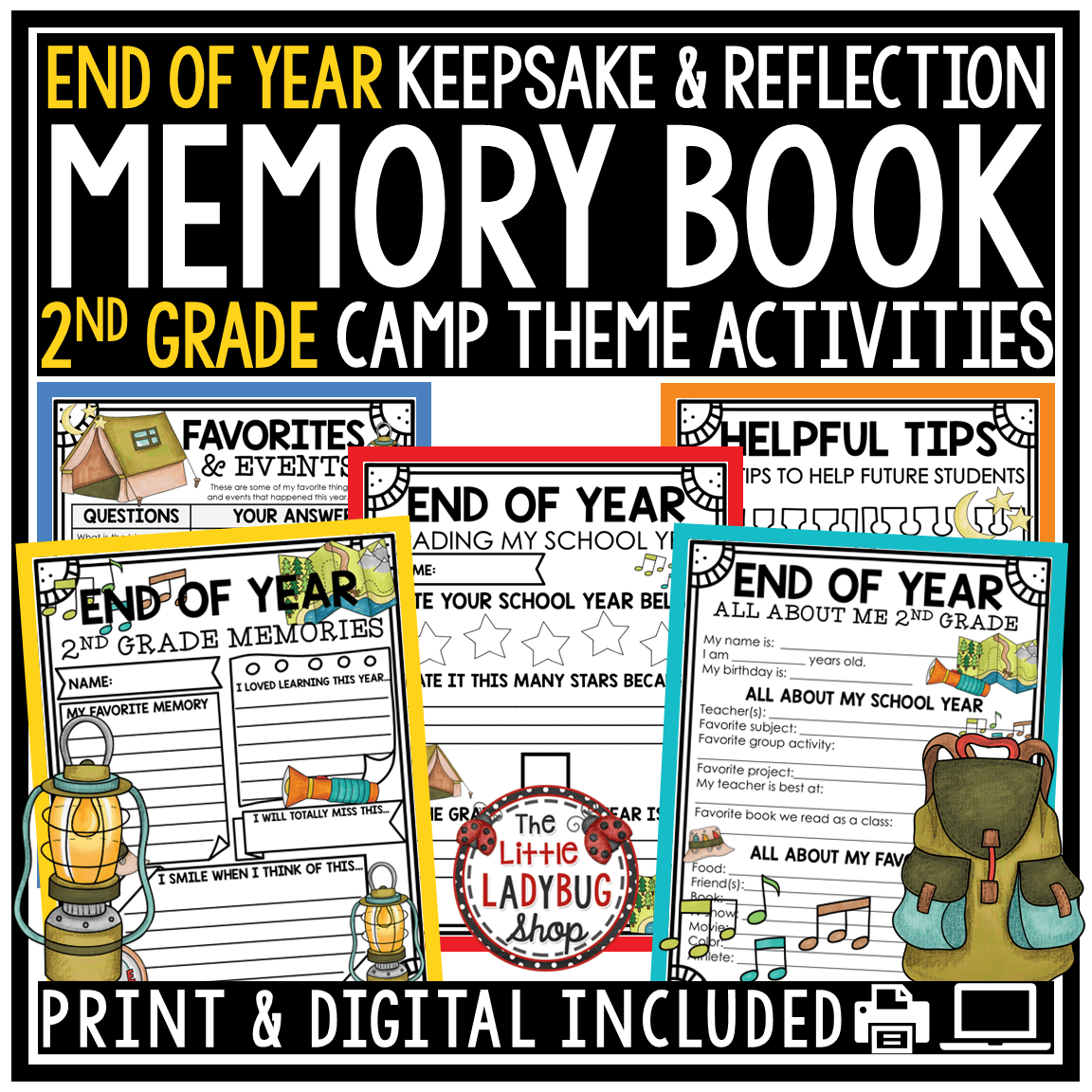 Camp Theme End of Year Memory Book 2nd Grade Last Day Week of School Activities