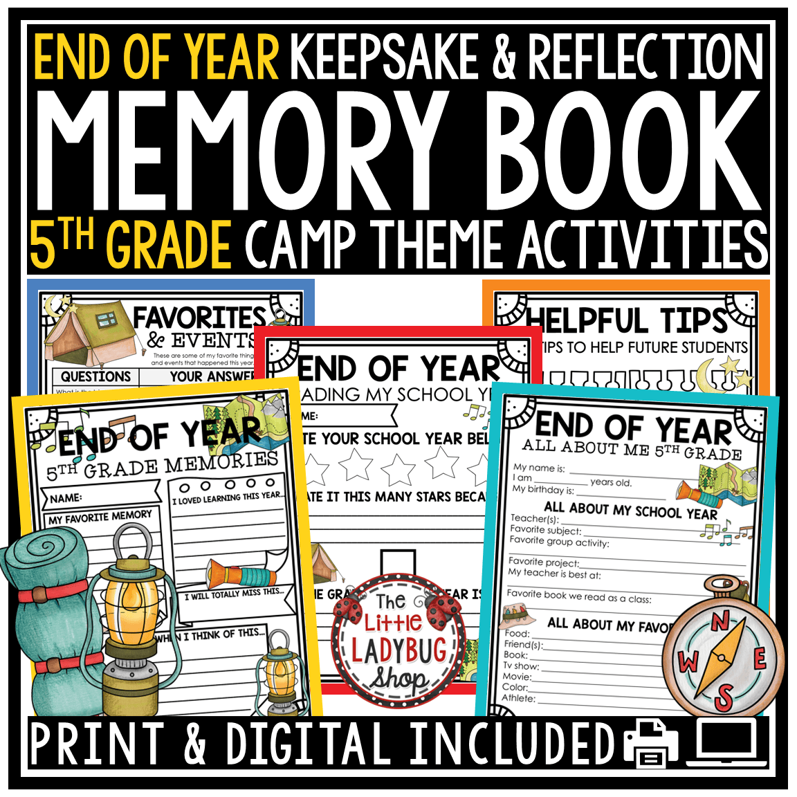 Camp Theme End of Year Memory Book 5th Grade Last Day Week of School Activities