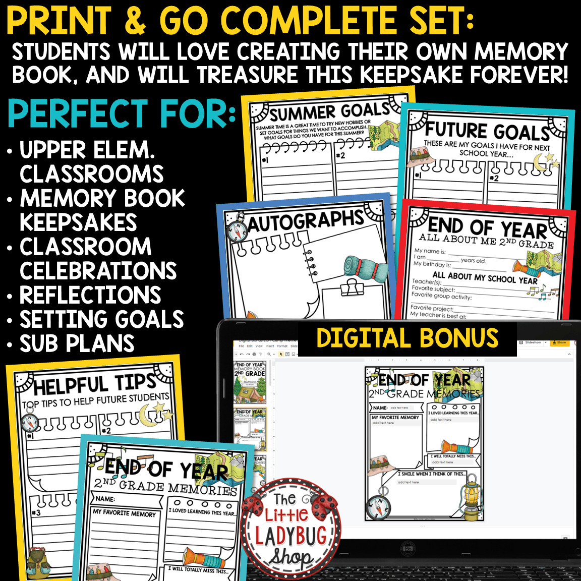 Camp Theme End of Year Memory Book 2nd Grade Last Day Week of School Activities