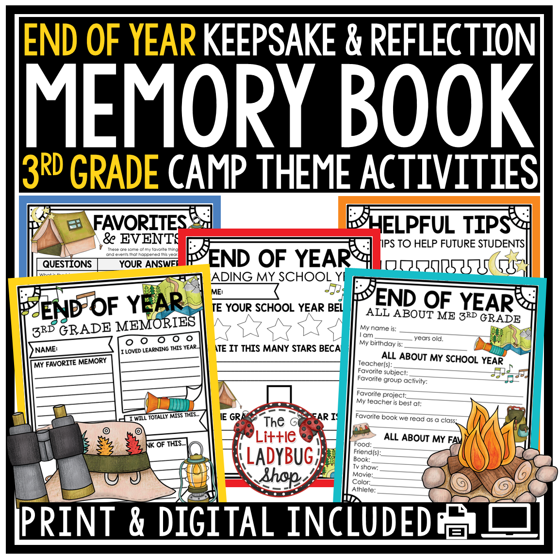 Camp Theme End of Year Memory Book 3rd Grade Last Day Week of School Activities