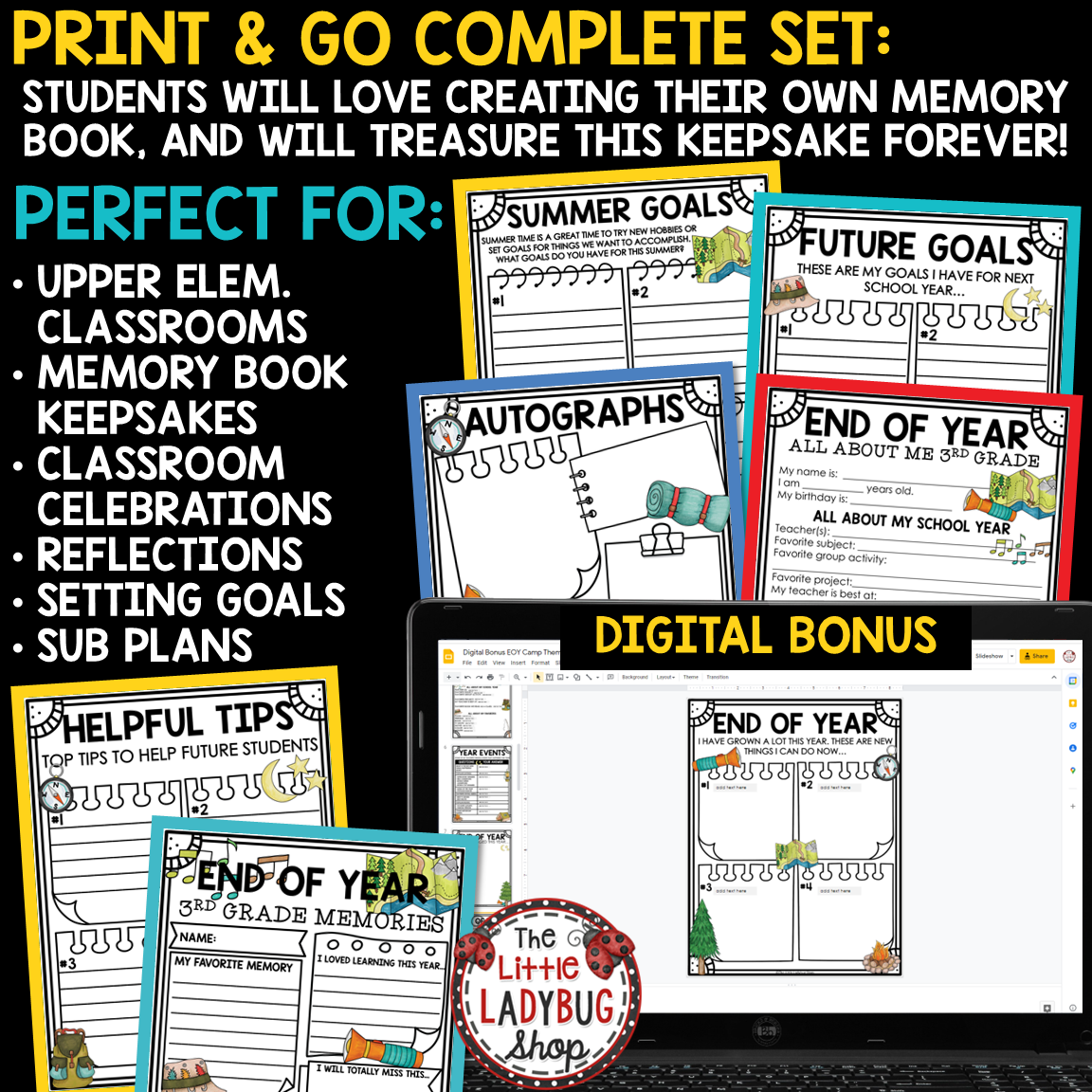 Camp Theme End of Year Memory Book 3rd Grade Last Day Week of School Activities