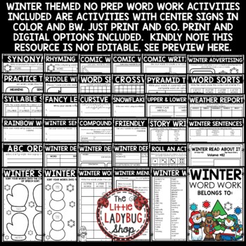 December January Winter Spelling Activities for Any List, Word Work Centers-2
