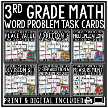 3rd Grade Math Test Prep Problem Solving Task Cards TEKS 3.2A 3.4A 3.4K-1