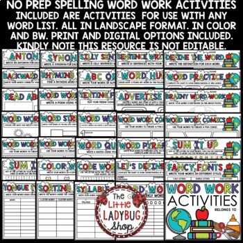 Vocabulary Spelling Word Work Activities Centers for Any List of Words-2