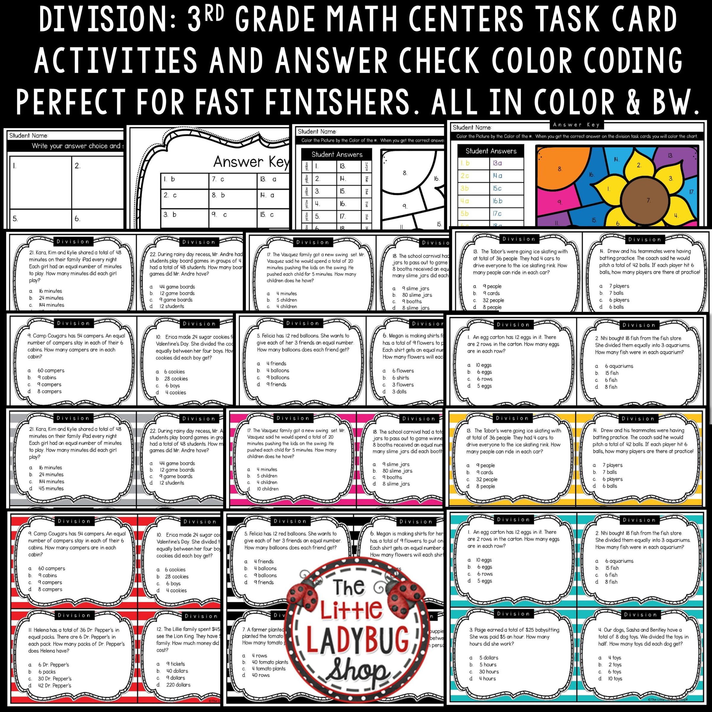 Division Word Problems 3rd Grade Math Teks 3 4k 3 5b Division Task Cards Centers The Little Ladybug Shop