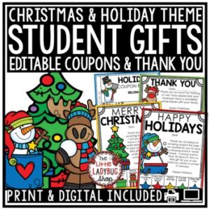 Editable Teacher Holiday Christmas Gift Tags Student Coupon Book Thank you  Cards - The Little Ladybug Shop