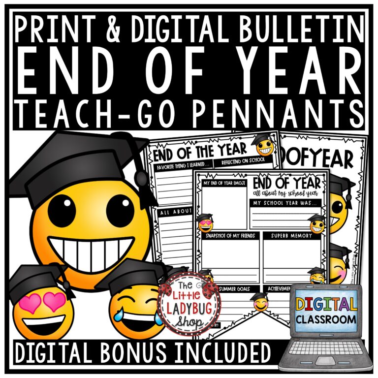 Digital Emoji End of Year Writing Bulletin Board, Reflection Last Day of School