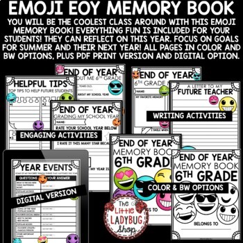 Emoji Theme 6th Grade End of Year Memory Book Writing Activities Keepsake-3