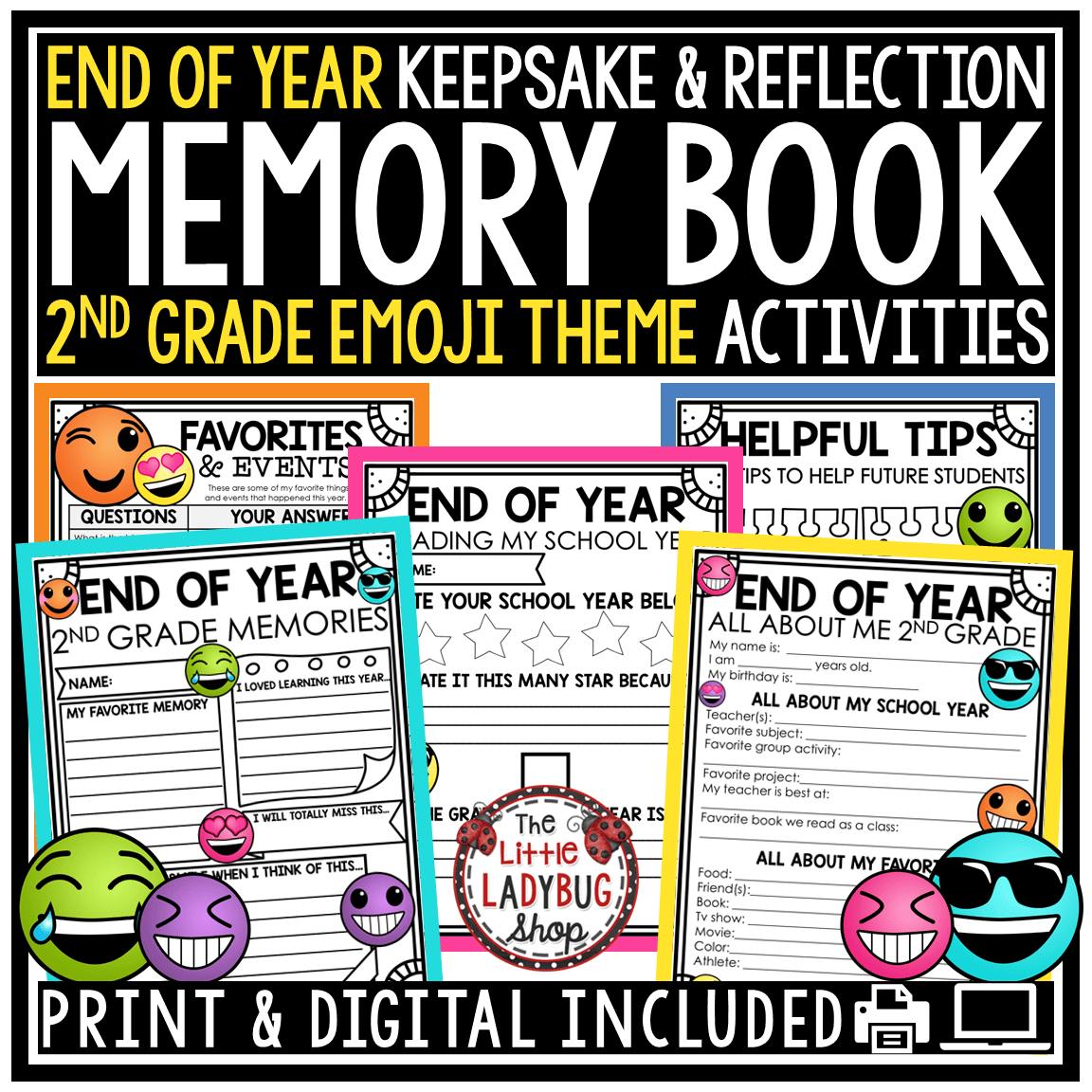 Emoji End of Year Memory Book 2nd Grade Last Week of School Activities