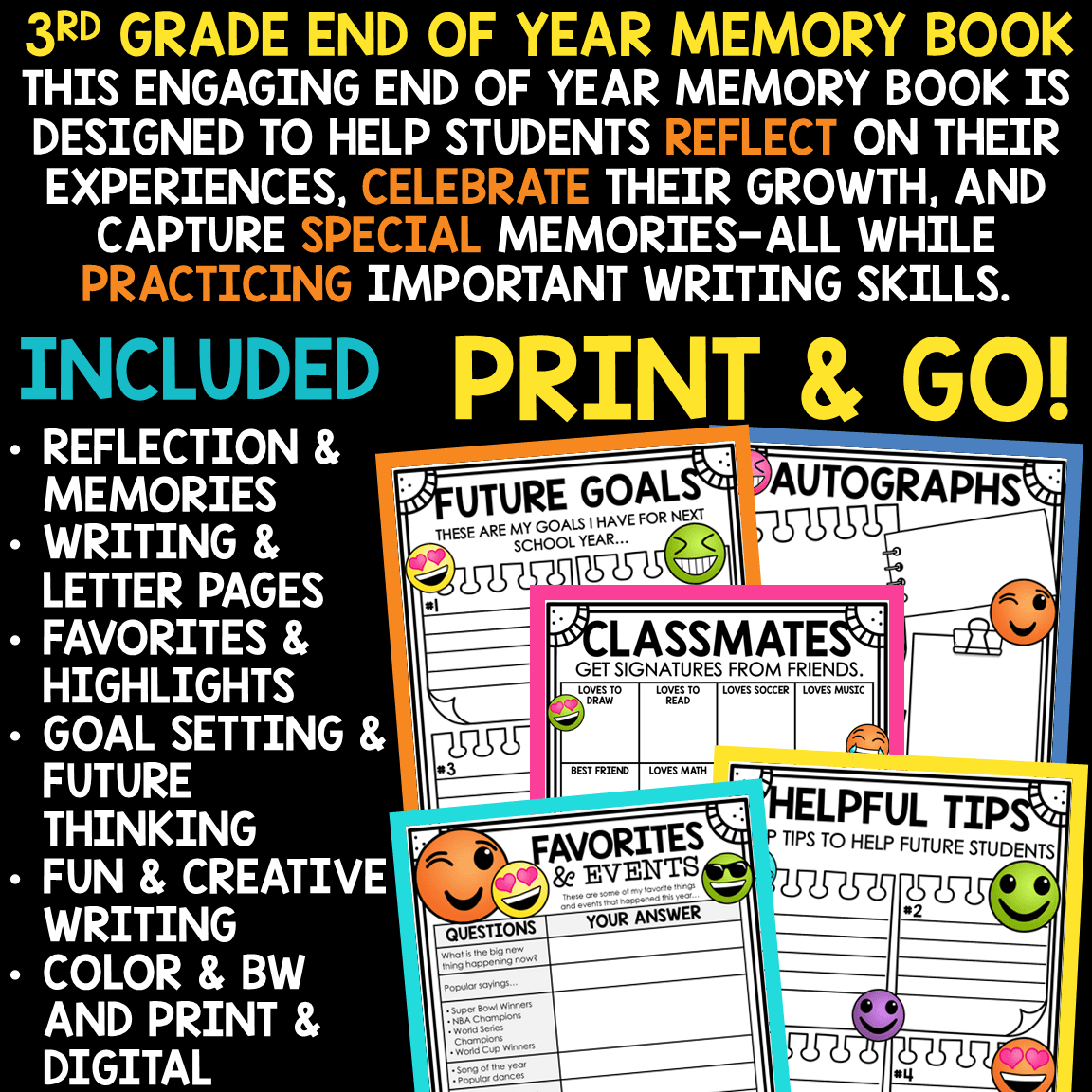 Emoji End of Year Memory Book 2nd Grade Last Week of School Activities