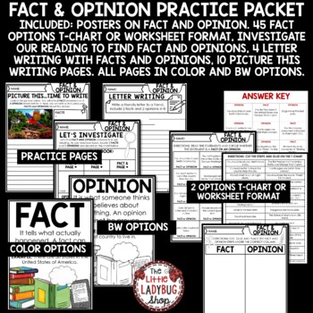 Fact and Opinion Worksheet Activities Sort T-Chart Writing Prompts 3rd 4th Grade-3