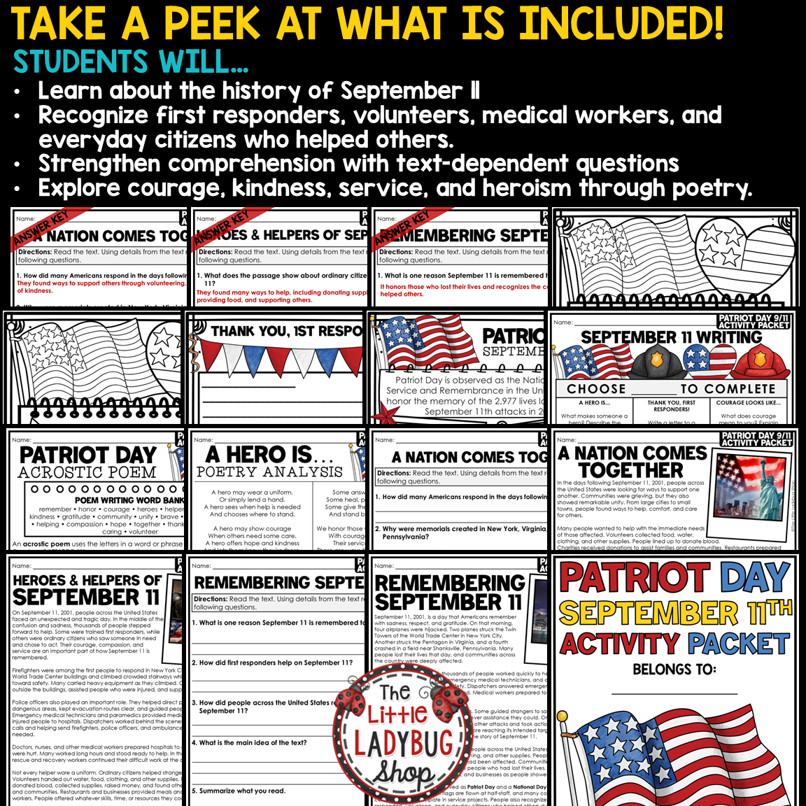 September 11th Patriot Day Bulletin Board Reading Activities