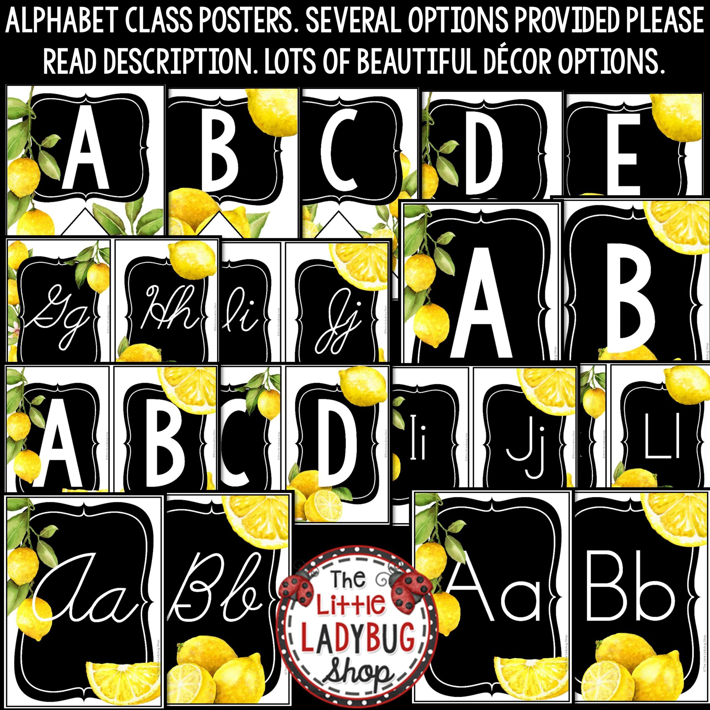lemon classroom decor print cursive alphabet posters bulletin board