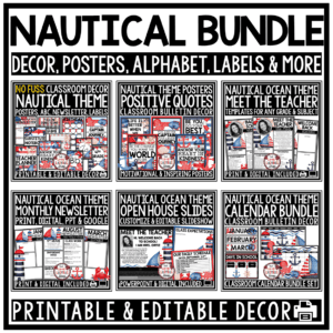 Sailing Sea Ocean Nautical Beach Theme Classroom Décor Bundle Coastal Marine