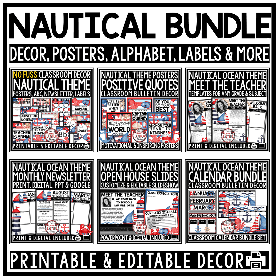 Sailing Sea Ocean Nautical Beach Theme Classroom Décor Bundle Coastal Marine
