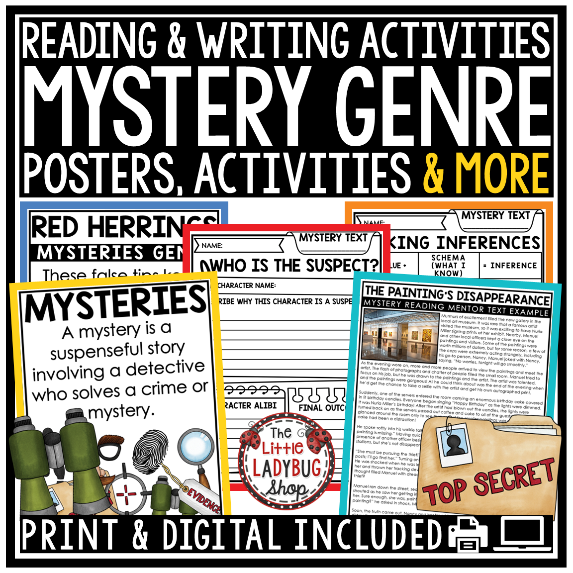Mystery Genre Reading Writing Graphic Organizers Posters Mysteries