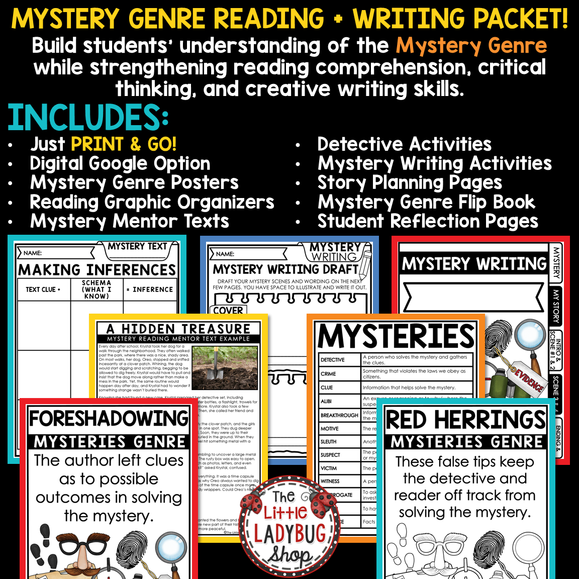 Mystery Genre Reading Writing Graphic Organizers Posters Mysteries