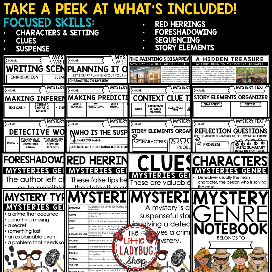 Mystery Genre Reading Writing Graphic Organizers Posters Mysteries
