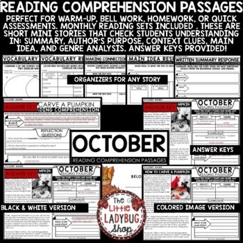 October Fall Reading Comprehension Passages and Questions 3rd 4th Grade