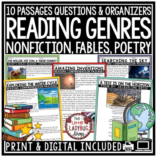 Fables, Poetry, Nonfiction Reading Passages activities for Upper Elementary students