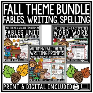 Autumn Word Work Activities Fall Writing Prompts November Aesop's Fables Reading