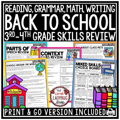 Back to School Review Assessment Activities 3rd 4th Grade