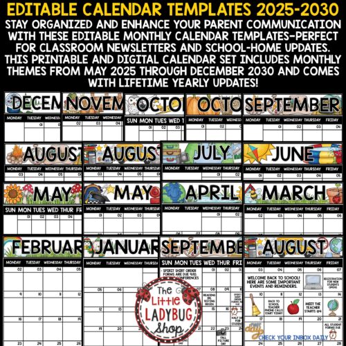 Editable Monthly Calendar 2025 2026 Templates Printable Class News Communication