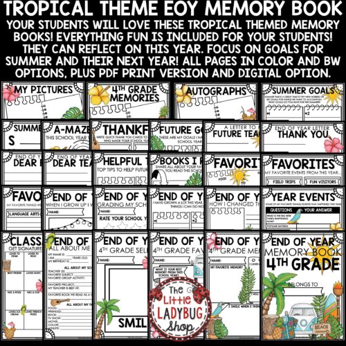 Beach Summer Tropical End of Year Memory Book 4th Grade