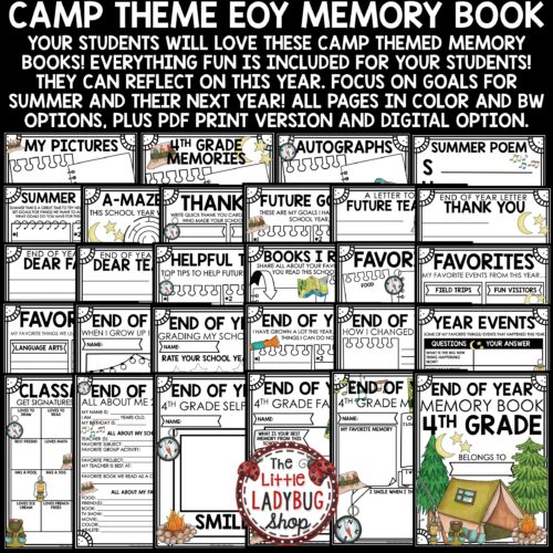 Summer Camp Theme End of Year Memory Book 4th Grade