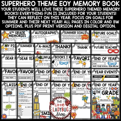 End of Year Memory Book 4th Grade Superhero Theme Last week of School Activities